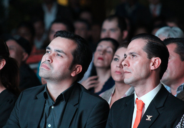 Oswaldo Rodríguez junto a Jorge Álvarez Máynez en el primer informe de actividades del legislador